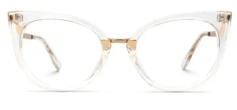 Clear Cateye TR90 eyeglasses with gold temples and details for women 