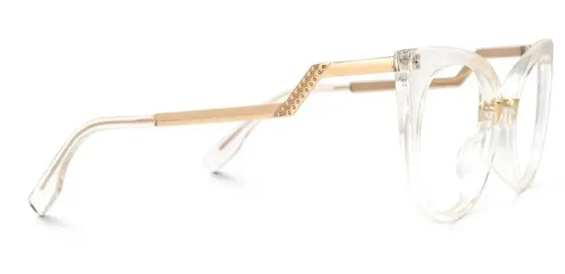 Clear Cateye TR90 eyeglasses with gold temples and details for women 