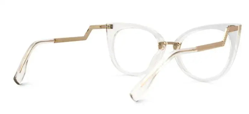 Clear Cateye TR90 eyeglasses with gold temples and details for women 