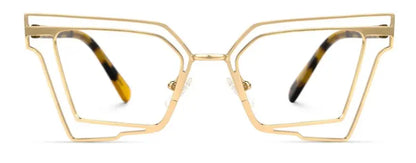 uniquely designed geometric gold plated eyeglasses for women. Metal frame eyeglasses for durability  and style. Best prescription glasses for women