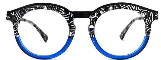 The News - Liberated Eyewear, Inc. designer  round metal eyeglasses blue black and white  eyeglasses frames